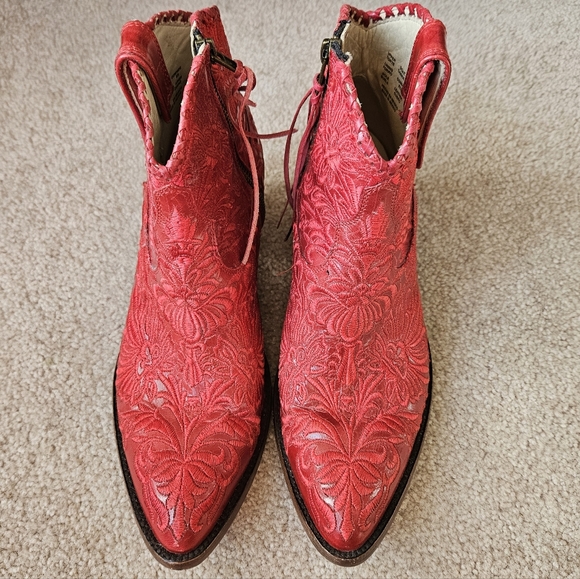 Azulado Red Embroidered Leather Boots - Size 10, Cowgirl Western - Picture 1 of 8